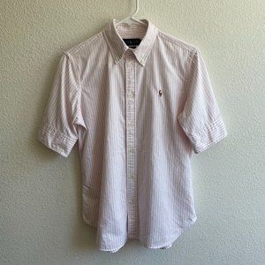 Ralph Lauren White and Pink Stripe Short-Sleeve Button-Down Oxford